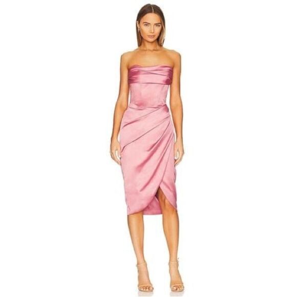NWOT Bardot | Jamila Strapless Corset Dusty Pink Bodycon Cowl Neck Midi Dress XL - Picture 1 of 8